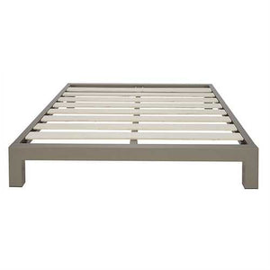 Queen size Champagne Metal Platform Bed Frame with Wood Slats