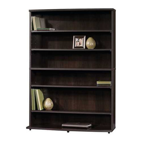 Image of Contemporary 6-Shelf Bookcase Multimedia Storage Rack Tower in Cinnamon Cherry FInish