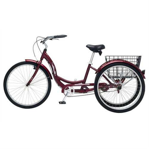 Image of Black Cherry Single Speed Adult 3-Wheel Cruiser Bike Tricycle with Basket