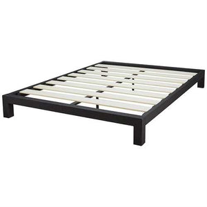 Queen Black Metal Platform Bed Frame with Wide Wood Slats