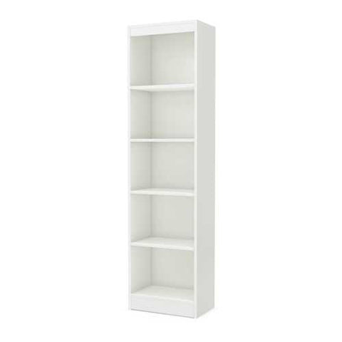 Image of 5-Shelf Narrow Bookcase Storage Shelves in White Wood Finish