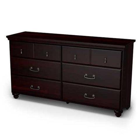 Image of Dark Mahogany Wood Grain Finish Bedroom Dresser with 6 Drawers