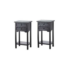 Set of 2 Nightstand Side Tables / End Table in Black Finish Pine Wood