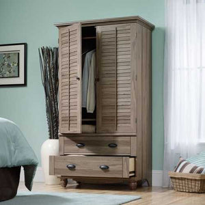 Wardrobe Cabinet Bedroom Storage or TV Armoire in Medium Brown Oak Finish