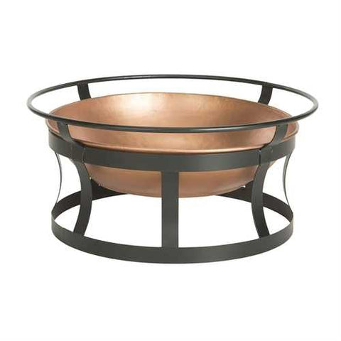 Image of Copper Fire Pit with Black Iron Stand Grate and Fire Poker