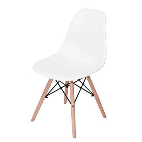 Image of Set of 4 Modern Armless Dining Chairs in White with Wood Legs