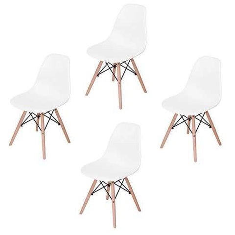 Image of Set of 4 Modern Armless Dining Chairs in White with Wood Legs