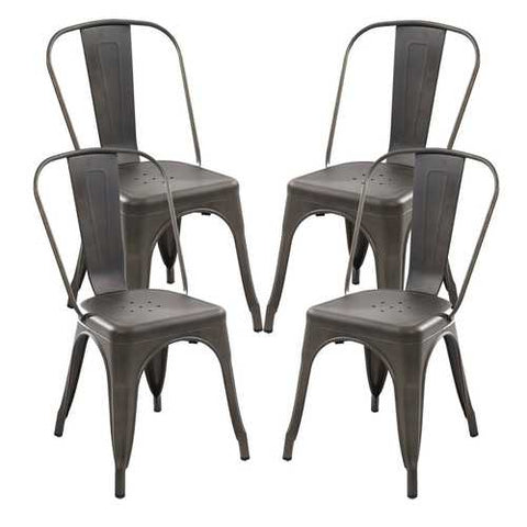 Image of Set of 4 - Modern Classic Cafe Bistro Dining Side Chair in Bronze Metal Finish