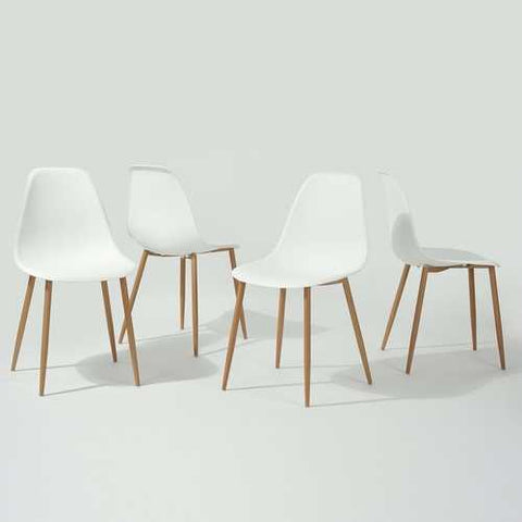 Image of Set of 4 Modern Mid Century Style Dining Chairs in White with Wood Finish Legs