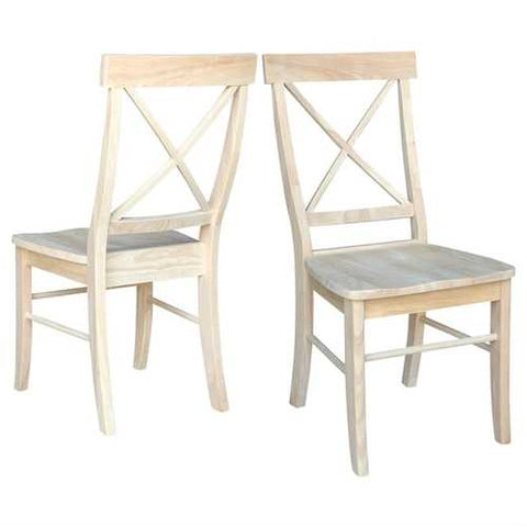 Image of Set of 2 - Unfinished Wood Dining Chairs with X-Back Seat Backrest