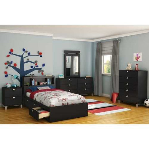 Image of Twin-size Bookcase Headboard in Black Finish - Modern Design