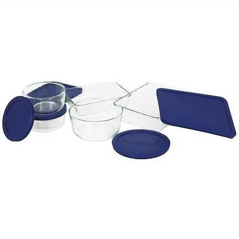 Image of 10 Piece Glass Bakeware Set with Blue Lids - Oven Microwave Dishwasher Freezer Safe