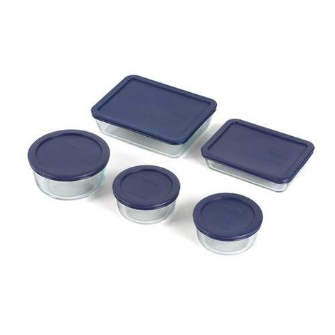 Image of 10 Piece Glass Bakeware Set with Blue Lids - Oven Microwave Dishwasher Freezer Safe