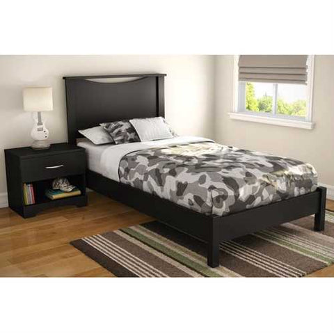 Image of Twin size Contemporary Platform Bed Frame in Black Wood Finish