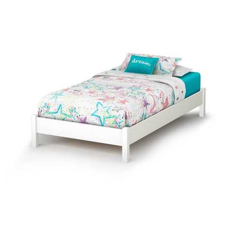 Image of Twin size Simple Platform Bed Frame in White Wood Finish