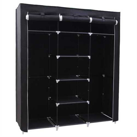 Image of Steel Frame Black Fabric Portable Wardrobe Clothes Closet with Storage Shelves