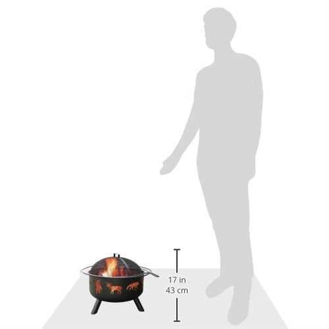 Image of Large Black Steel Outdoor Fire Pit with Bear Deer Animals