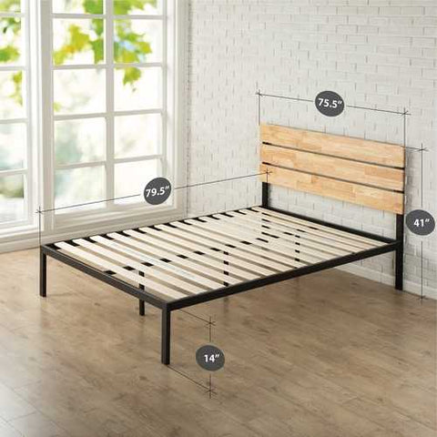 Image of King size Modern Metal Platform Bed Frame with Wood Headboard and Slats