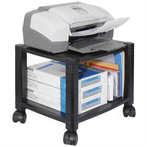 Image of Sturdy 2-Shelf Mobile Printer Stand Cart in Black with Locking Casters