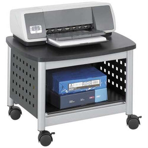 Under-Desk Printer Stand Mobile Office Cart in Black and Silver