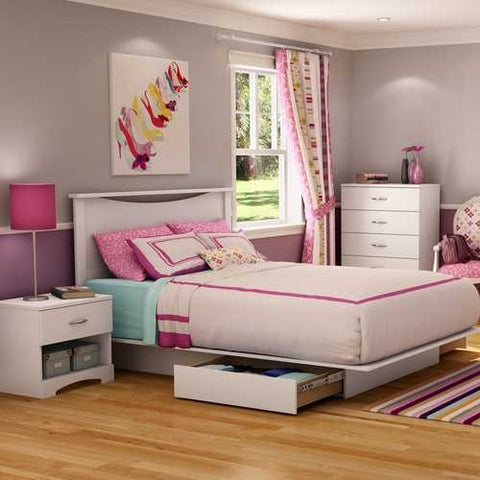 Image of Queen size Modern Platform Bed with 2 Storage Drawers in White Finish