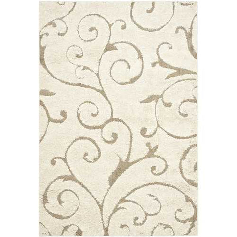 Image of 3'3 x 5'3 Shag Area Rug in Beige Off White with Scrolling Floral Pattern