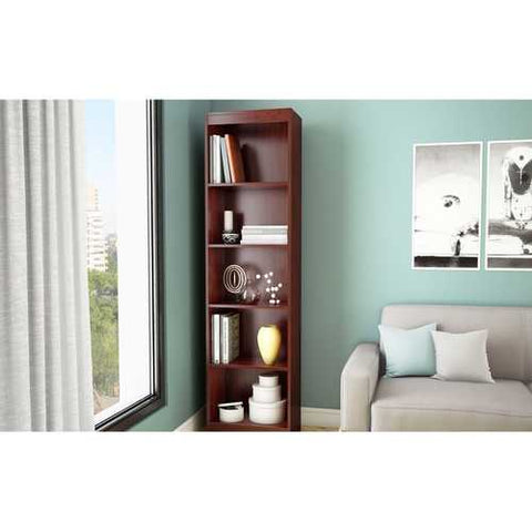 Image of Contemporary Narrow Bookcase with 5 Shelves in Royal Cherry Finish