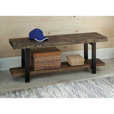 Image of Modern Industrial Style Wood and Metal Accent Bench