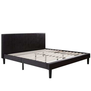 King size Faux Leather Platform Bed Frame with Headboard in Espresso