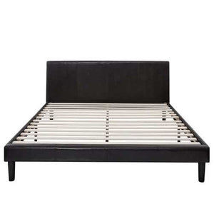 King size Faux Leather Platform Bed Frame with Headboard in Espresso