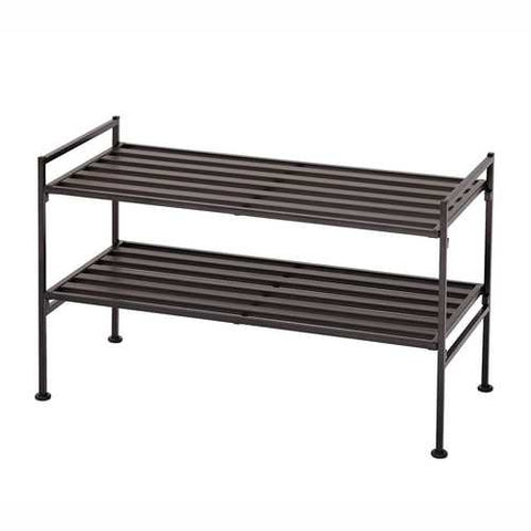 Image of 2-Tier Slatted Resin Stackable Folding Shoe Rack in Mocha Finish