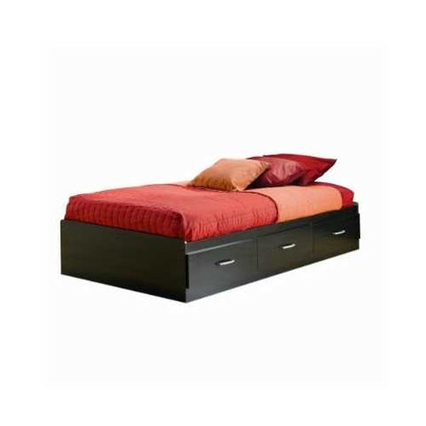 Image of Black Onyx Twin-Size Platform Bed with 3 Spacious Drawers