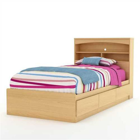 Image of Twin Platform Bed Frame with Storage Drawers in Natural Maple