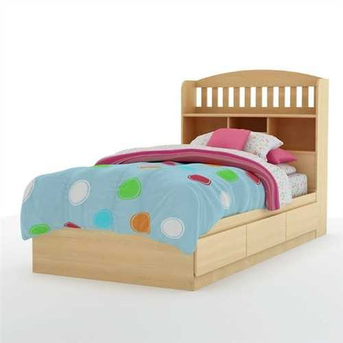 Image of Twin Platform Bed Frame with Storage Drawers in Natural Maple