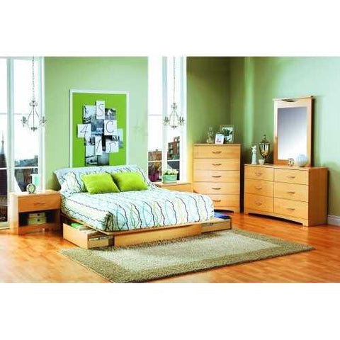 Image of Full / Queen size Maple Platform Bed Frame with Storage Drawers