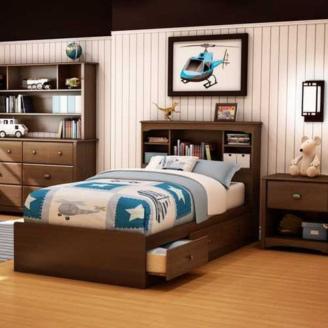 Image of Twin size Cherry Finish Platform Bed with 3 Storage Drawers