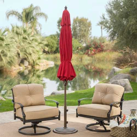 Image of Tilt 9-Ft Patio Umbrella with Heather Beige Canopy and Antique Bronze Pole