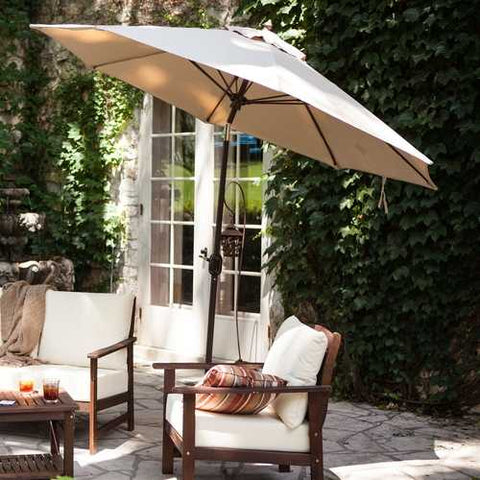 Image of Tilt 9-Ft Patio Umbrella with Heather Beige Canopy and Antique Bronze Pole