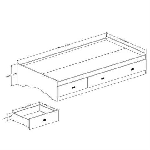 Image of Twin size White Platform Bed Frame with 3 Storage Drawers