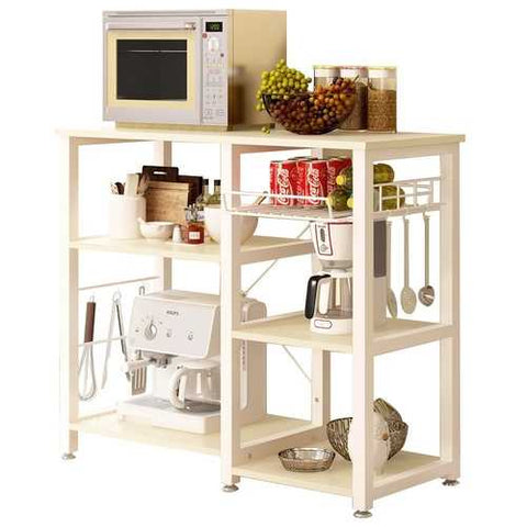 Image of Beige Stainless Steel Kitchen Bakers Rack Utility Table with Wood Cutting Board