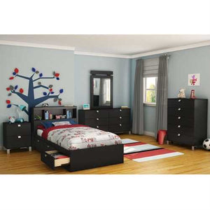 Twin size Platform Bed with 3 Storage Drawers in Black Finish