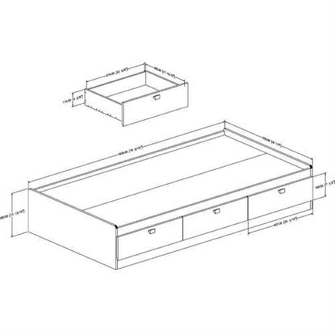 Image of Twin size Platform Bed with 3 Storage Drawers in Black Finish