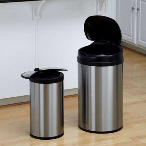 Image of Set of 2 Toucheless Stainless Steel Trash Cans in 3 and 10 Gallon Sizes