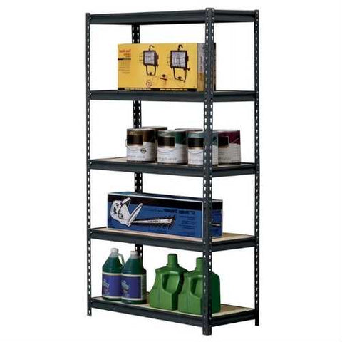 Image of Heavy Duty 5-Shelf Riveted Steel Storage Rack Shelving Unit in Black