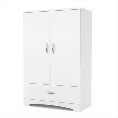 Image of White Clothes Storage Wardrobe Cabinet Armoire with Bottom Drawer