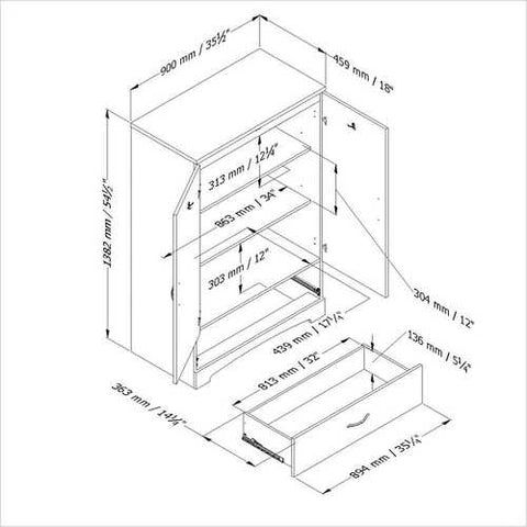 Image of White Clothes Storage Wardrobe Cabinet Armoire with Bottom Drawer