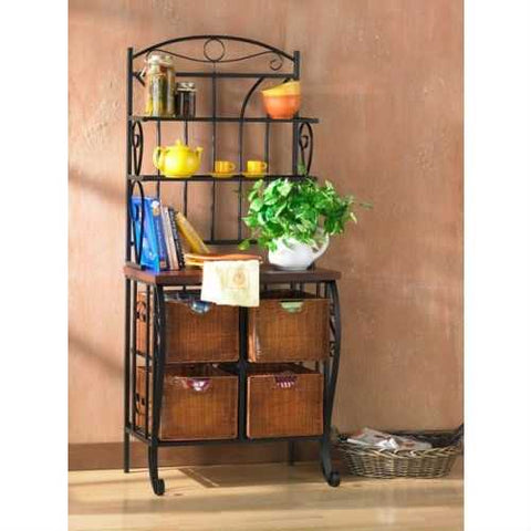 Image of Kitchen Pantry Bakers Rack with 4 Wicker Drawers