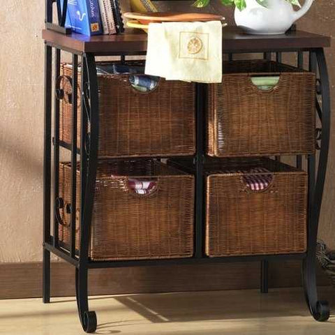 Image of Kitchen Pantry Bakers Rack with 4 Wicker Drawers