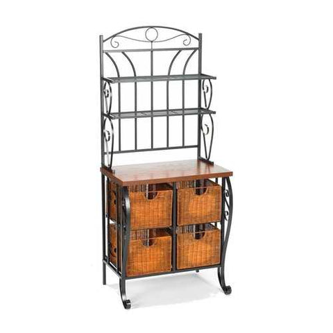 Image of Kitchen Pantry Bakers Rack with 4 Wicker Drawers