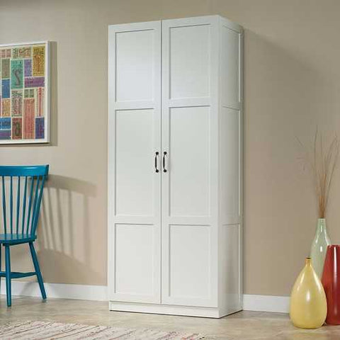 Image of White Wardrobe Storage Cabinet with 4 Shelves and Panel Doors